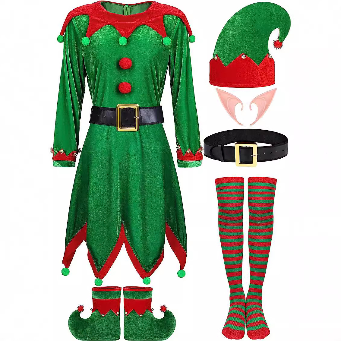 Elf Costume Christmas - Adult Women Christmas Santa Claus Green