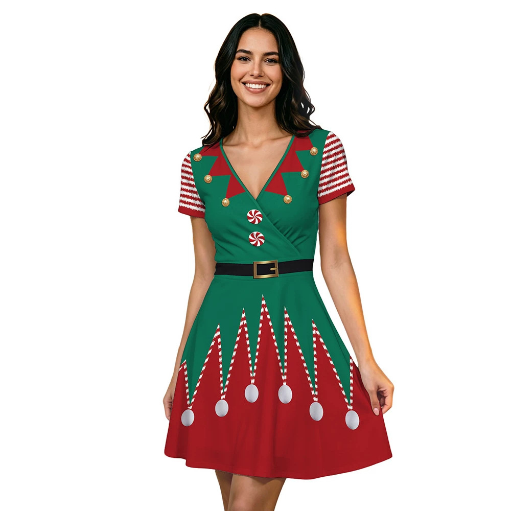 Elf Costume Christmas - Women's Green 3D Digital Print Christmas