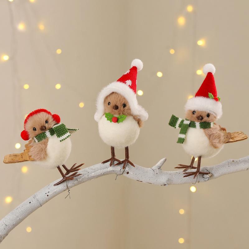 Santa Hat Plush - Christmas Plush Bird Ornaments With Santa