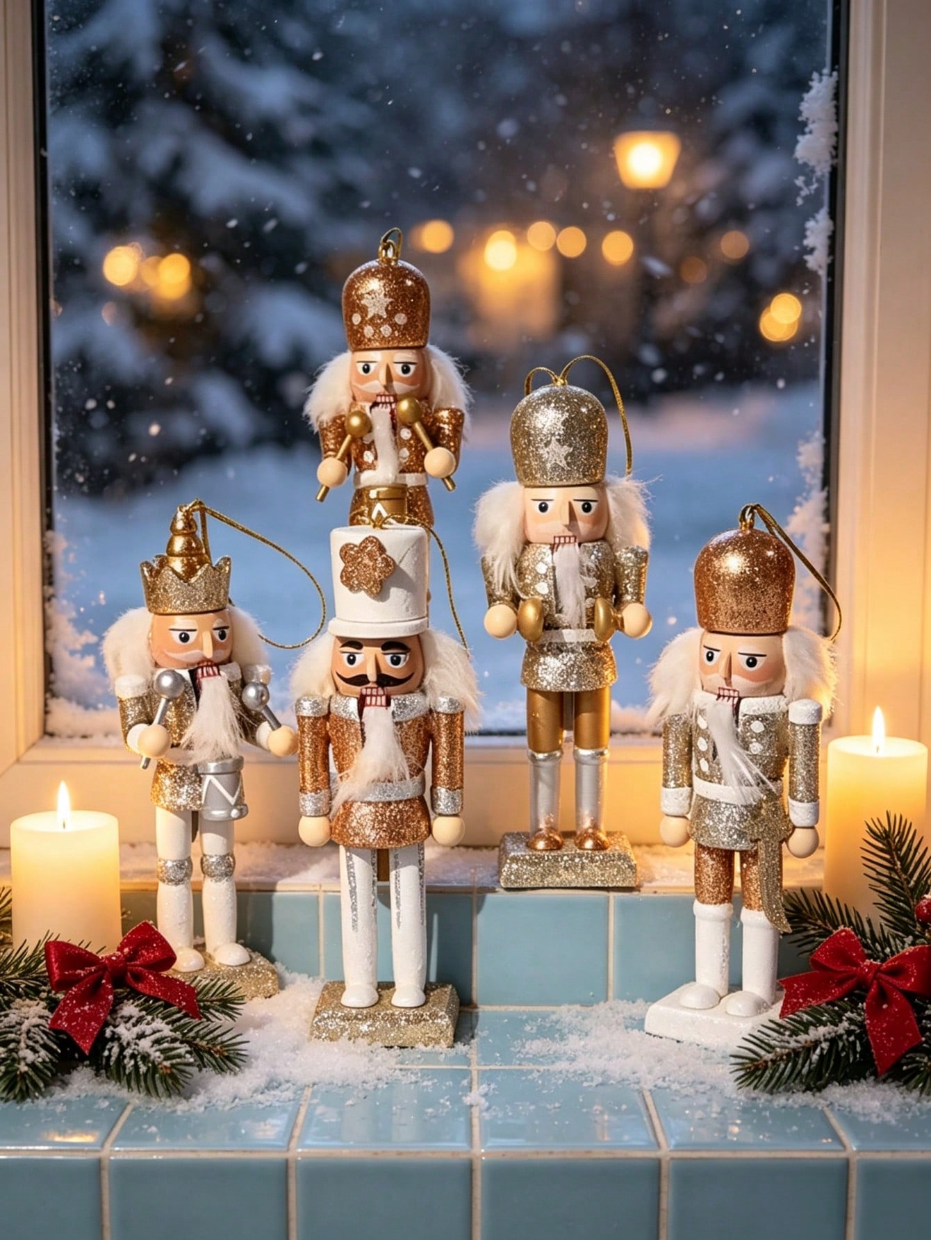 5pcs Champagne Gold Glitter Nu - Nutcracker Figurine recension och pris